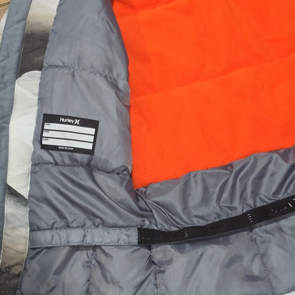 Hurley Boys XL Mountain Print Hooded Puffer Jacket Orange Fleece Lined - Picture 5 of 14